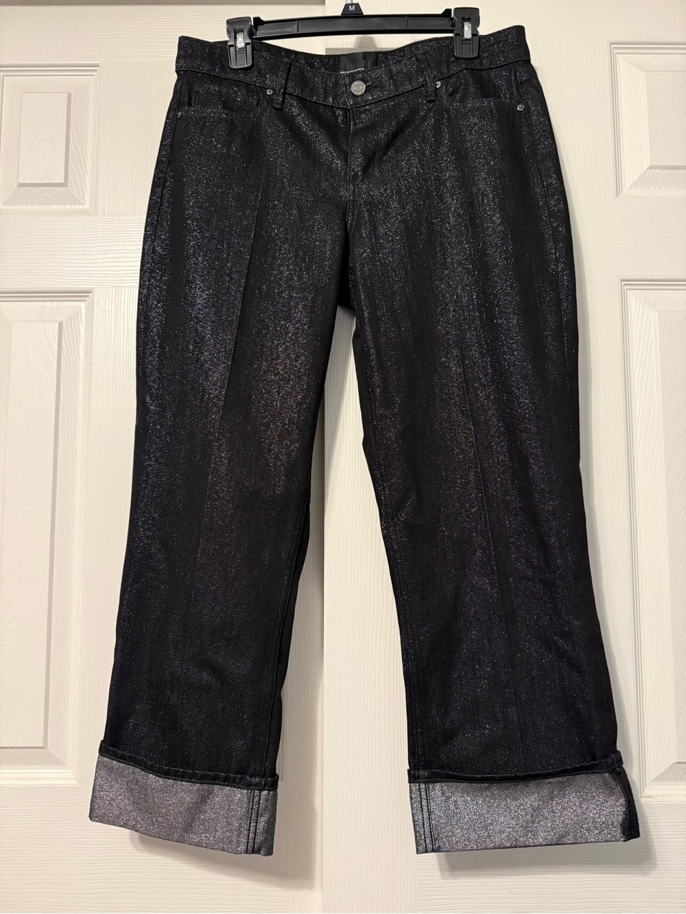 White House Black Market Black Metallic Straight-Leg Jeans